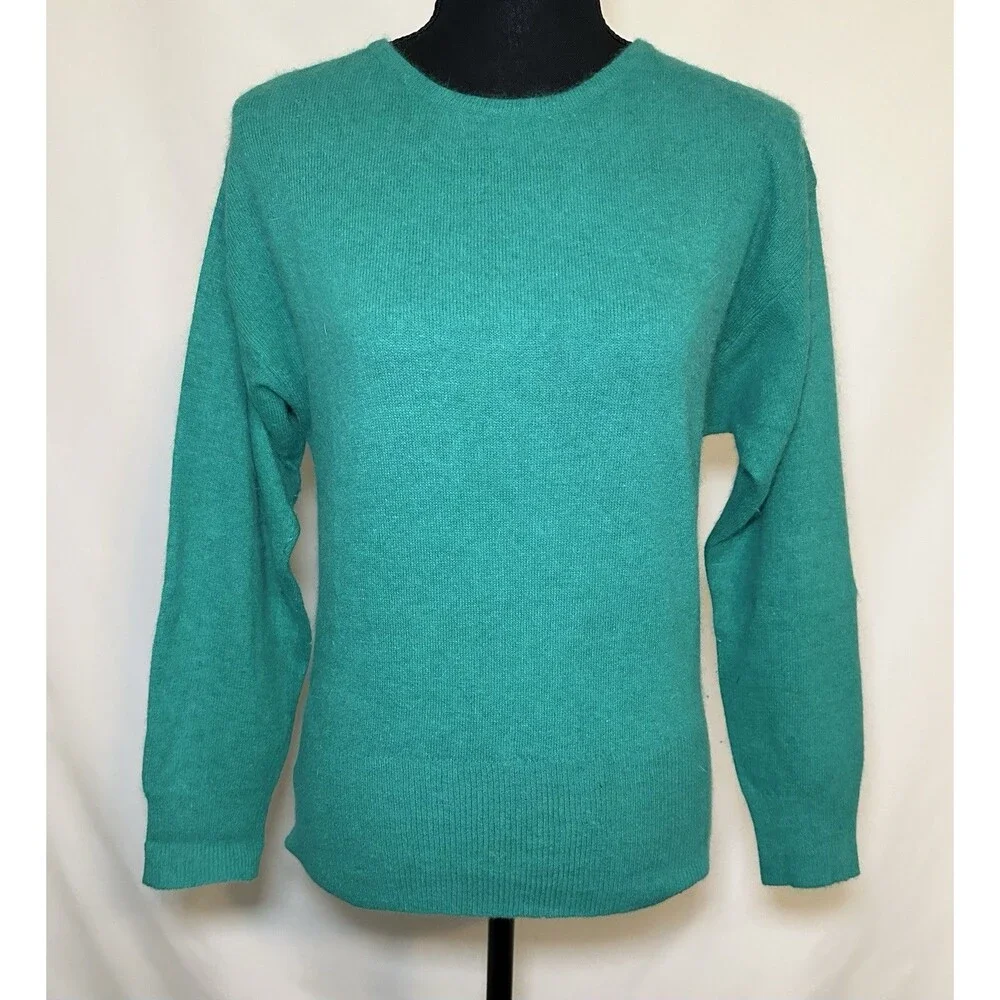 VTG Bloomingdale's y.e.s. Green Lambswool Angora Rabbit Nylon Blend‎ Sweater MED